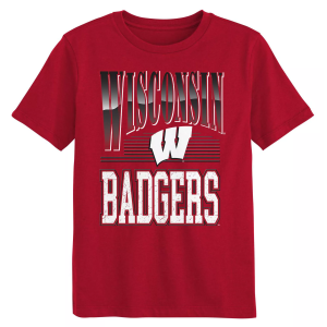 NCAA Youth Wisconsin Badgers Red Chrome Header T-Shirt, Size 4