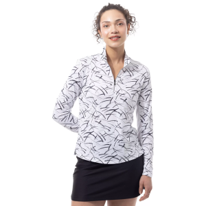 Sansoleil SanSoleil Women's Solcool Print Mock Neck Long Sleeve Golf Shirt, Small, Halley White Black - $112.00 at DICK'S Sporting Goods