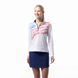 SanSoleil Women's Melange Mini Check Golf Pullover, Medium, Liberty Garden