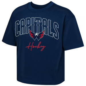 NHL Girls' Washington Capitals Navy Embro Drip Boxy T-Shirt, Medium, Blue