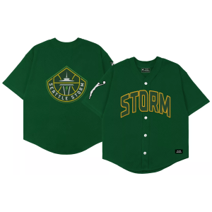 Playa Society PLAYA SOCIETY Men's Seattle Storm Green Wordmark Baseball Jersey, Medium - $110.00 at DICK'S Sporting Goods