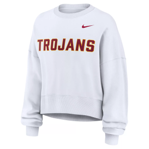 Nike Women's USC Trojans Phoenix Crewneck Sweatshirt, Small, White