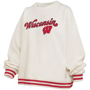 Pressbox Women's Wisconsin Badgers White Chenille Crewneck Sweatshirt, Small