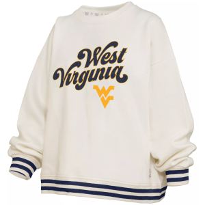 Pressbox Women's West Virginia Mountaineers White Chenille Crewneck Sweatshirt, Small