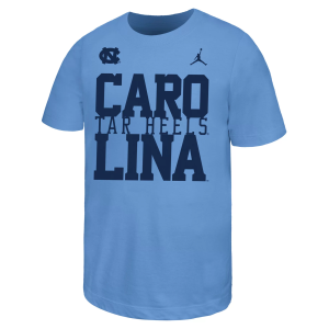 Nike Youth North Carolina Tar Heels Light Blue Stacked Name Drop T-Shirt, Large
