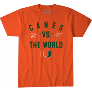 BreakingT Youth Miami (FL) Hurricanes Canes vs. The World T-Shirt, Large, Orange