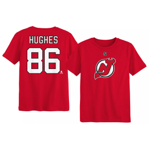 NHL Boys' New Jersey Devils Jack Hughes #86 University Red T-Shirt, Size 4