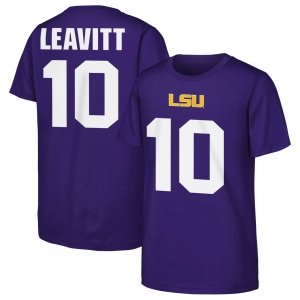 NCAA Youth LSU Tigers Purple Sam Leavitt #10 T-Shirt, XL