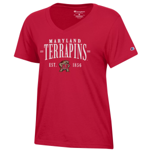 Champion Women's Maryland Terrapins Core V-Neck T-Shirt, Small, Red