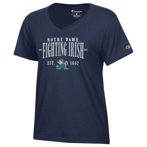 Champion Women's Notre Dame Fighting Irish Core V-Neck T-Shirt, Large, Blue