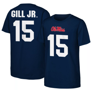 NCAA Youth Ole Miss Rebels Navy Darrell Gill Jr. #15 T-Shirt, Large, Blue