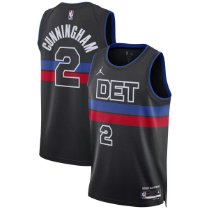 Nike Men's Detroit Pistons Cade Cunningham #2 Black Swingman Statement Jersey, Small, Blue