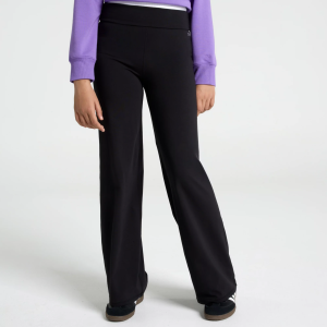 DSG Girls' Cotton Jersey Foldover Wide Leg Pants, Large, Pure Black