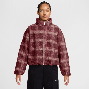 Nike Nike Women's Sportswear Oversized Plaid High-Pile Fleece Jacket, Small, Mystic Dates - $150.00 at DICK'S Sporting Goods