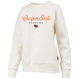 Pressbox Women's Oregon State Beavers Textured Crewneck Sweatshirt, Small, White