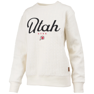 Pressbox Women's Utah Utes Textured Crewneck Sweatshirt, Small, White