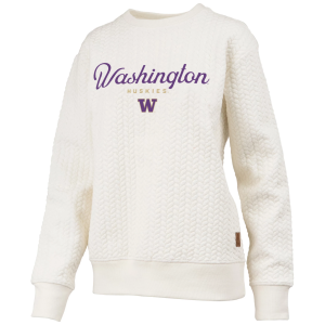 Pressbox Women's Washington Huskies Textured Crewneck Sweatshirt, Small, White