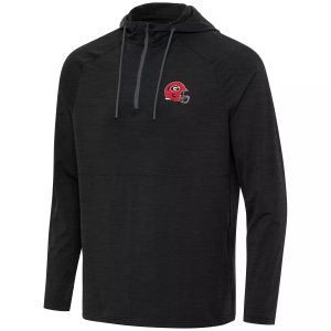 Antigua Men's Georgia Helmet Spikes Black Heather 1/4 Zip Pullover Hoodie, 3XL