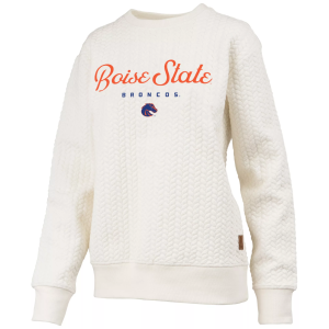 Pressbox Women's Boise State Broncos Textured Crewneck Sweatshirt, Small, White