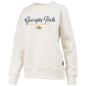 Pressbox Women's Georgia Tech Yellow Jackets Textured Crewneck Sweatshirt, Small, White