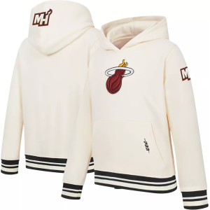 Pro Standard Youth Miami Heat Retro Classic Ribbed Hoodie, Medium, White