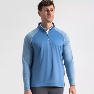 FootJoy Men's Raglan Block Golf  1/4 Zip, Large, Riviera Blue