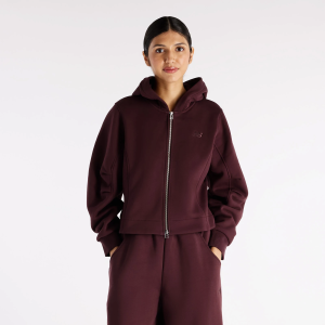 New Balance Women's Athletics Crafted Fleece Full Zip, XS, Cherry Leather