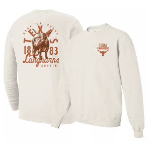 Image One Men's Texas Longhorns White Mascot Crew Neck Sweatshirt, XL, Tan