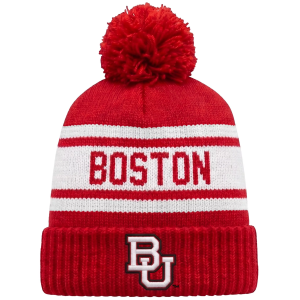 League-Legacy Adult Boston Terriers Crimson Pom Knit Beanie, Men's, Red
