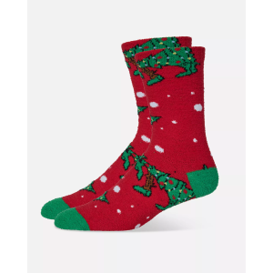 GOAT USA Men's Xmas Tree Fuzzy Socks, Enduring Red
