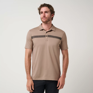TravisMathew Men's Featherweight Chest Stripe Golf Polo, Large, Roasted Cashew