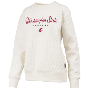 Pressbox Women's Washington State Cougars Textured Crewneck Sweatshirt, Small, White