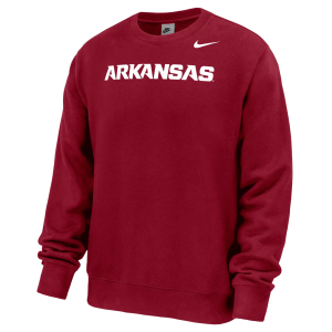 Nike Men's Arkansas Razorbacks Wordmark Colorblock Crewneck Sweatshirt, XXL, Red