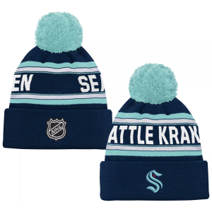 Outerstuff NHL Youth Seattle Kraken Jacquard Navy Pom Knit Beanie, Blue - $25.00 at DICK'S Sporting Goods