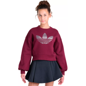 adidas Originals Girls' Glitter Trefoil Fleece Crew, XS, Maroon