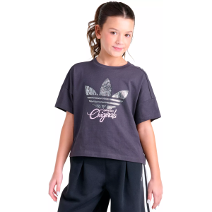 adidas Originals Girls' Sweater Trefoil Graphic Tee, Medium, Utility Black