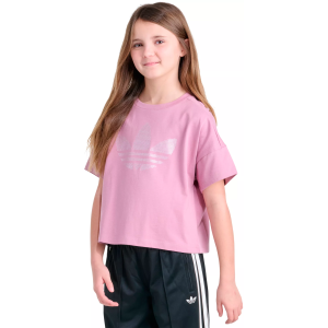 adidas Originals Girls' Glitter Trefoil Graphic Tee, XL, Magic Mauve