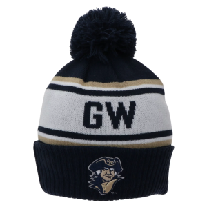 League-Legacy Adult George Washington Colonials Navy Pom Knit Beanie, Men's, Blue