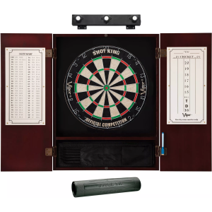 Viper Shot King Sisal Dartboard, Cabinet, and Accessory Bundle, Metropolitan Mahogany