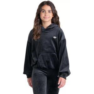 adidas Originals Girls' Ribbed Velour Hoodie, Small, Black Adi