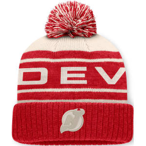 NHL Men's New Jersey Devils Repose Pom Knit Beanie, White