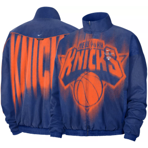Nike Adult New York Knicks Worn With Obsession Standard Issue Game Theater Loud Woven Jacket, Men's, Medium, Blue