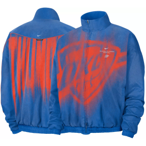 Nike Adult Oklahoma City Thunder Worn With Obsession Standard Issue Game Theater Loud Woven Jacket, Men's, Medium, Blue