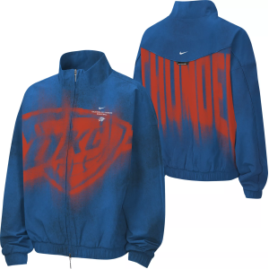 Nike Youth Oklahoma City Thunder Worn With Obsession Standard Issue Game Theater Dri-FIT Woven Jacket, Small, Blue