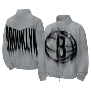 Nike Youth Brooklyn Nets Worn With Obsession Standard Issue Game Theater Dri-FIT Woven Jacket, Medium, Gray