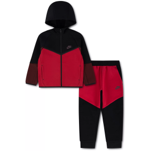 Nike Little Kids' Tech Fleece Full-Zip 2-Piece Set, 4T, Black/Tough Red