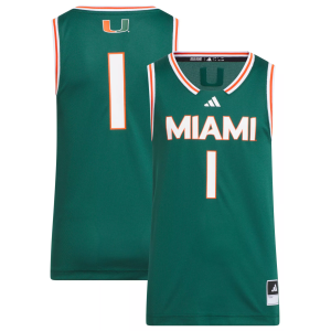 adidas Youth Miami Hurricanes Team Dark Green Swingman Basketball Jersey, Small