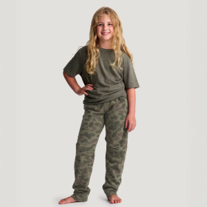 Free Fly Kids' Fleece Jogger, Medium, Vintage Camo Oil Green