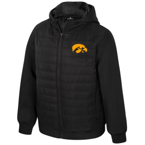 Colosseum Men's Iowa Hawkeyes Scuba Hooded Puffer Jacket, Large, Black