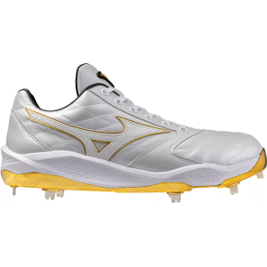 Mizuno Pro Cushionrevo Metal Baseball Cleats, Size 12, White/Gold